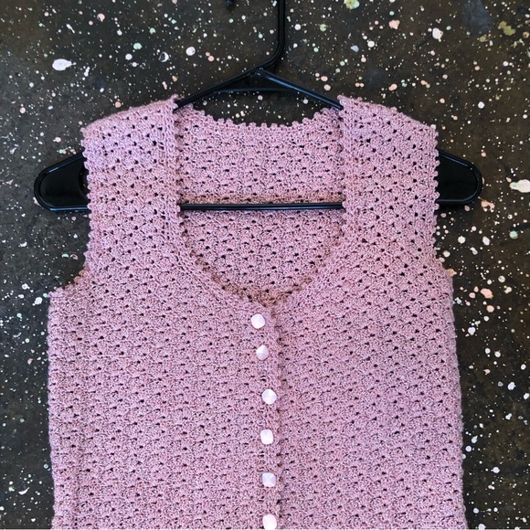 Pink Crochet Knit Top Metallic Handmade - Picture 2 of 8